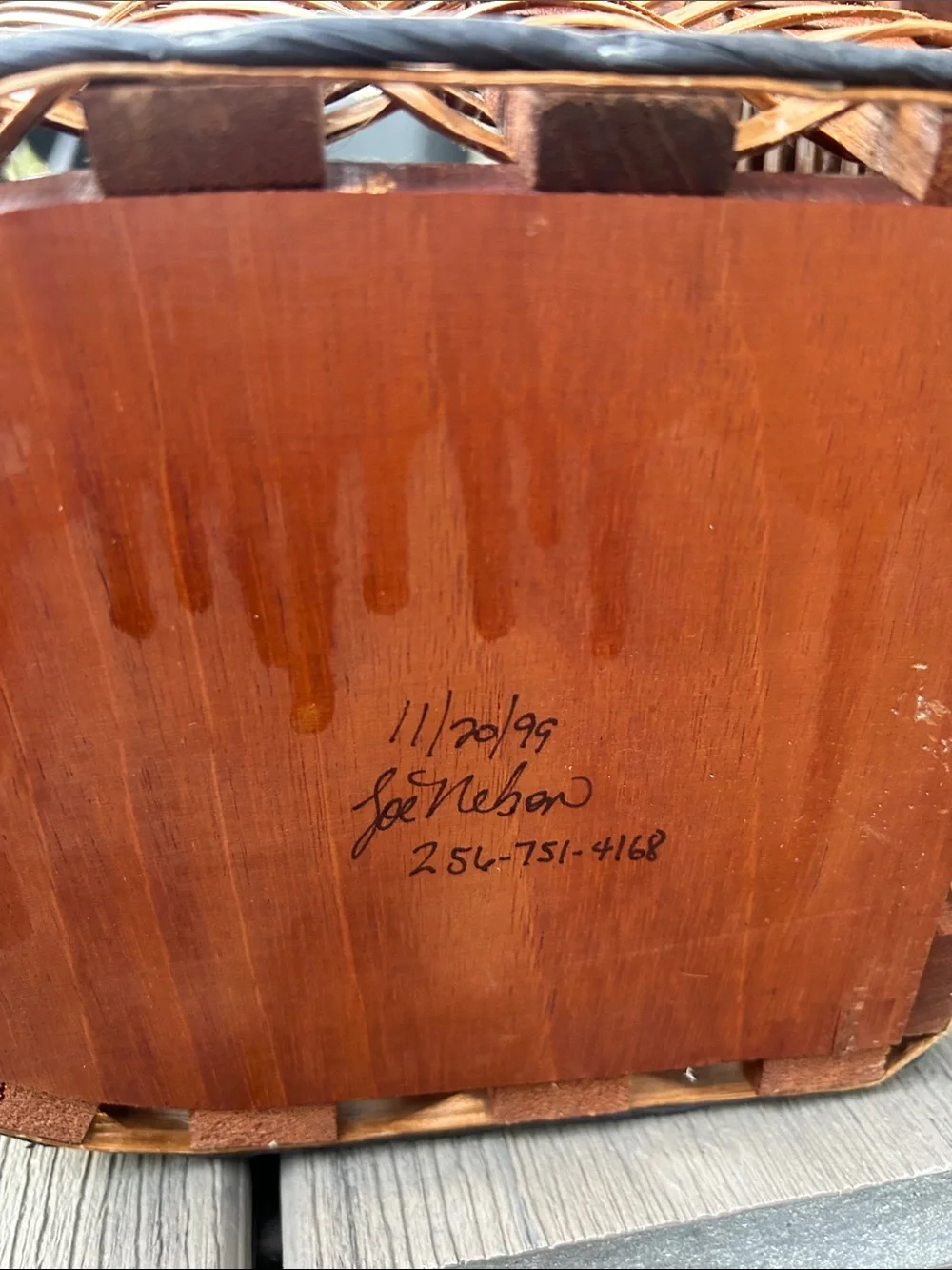 Vintage Foxcreek Stair Step Basket featuring a prominent solid mahogany handle